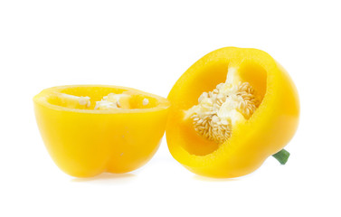 peppers with white background. Cut in half with slices