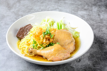Dish with fresh homemade chicken soup, noodles and vegetables