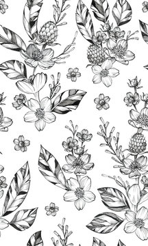 Black Ink Tattoo Hand Drawn Seamless Pattern
