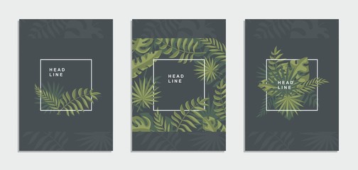 Tropical background with exotic jungle leaves. Flyer, brochure, corporate identity.