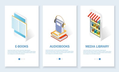 Digital books vector website and mobile app template set