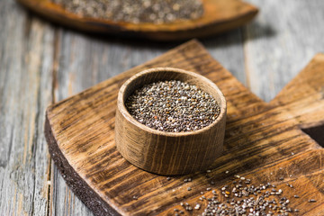 Chia and flax seeds. Organic food for health. Rustic style