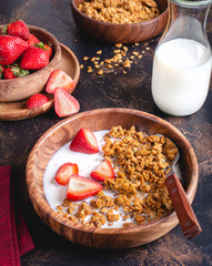 Breakfast Bowl of Granola With Fresh Strawberries