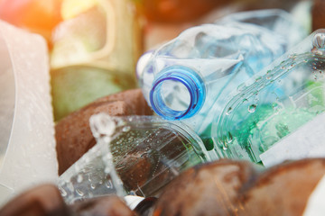 plastic bottles in recycle bin ready for recycling, waste management