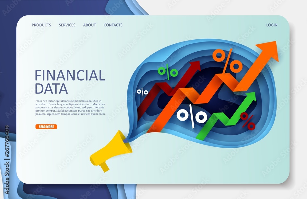 Poster financial data vector website landing page design template