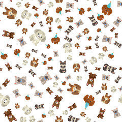 Doggy with cute muzzle vector, seamless pattern of dogs wearing celebration hat for holiday special occasion, isolated on white background, canine