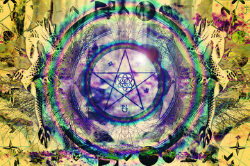 Sacred geometry pentagram seed of life dragon abstract mandala