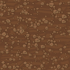 Cartoon seamless texture ground with small stones for concept design. Cute seamless pattern brown stone. Seamless vector texture. Stones on separate layers.
