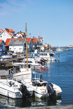 Typical Swedish harbor in the sun