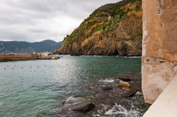 Manarola and the splendid sea of the Cinque Terre, Italy.