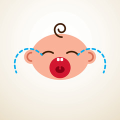 Cute baby cartoon vector flat icon, sad crying and unhappy child emoji.