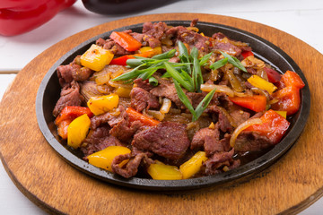 Meat mix sizzler prepared and served