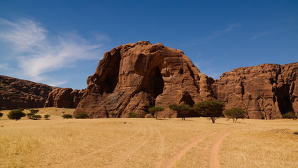 Fototapeta na wymiar Abstract Rock formation at plateau Ennedi near Aloba arch in Chad