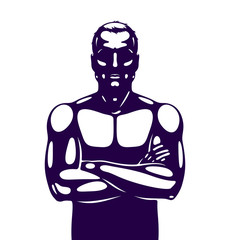 Strong man perfect silhouette with hands crossed on a chest vector logo or icon.