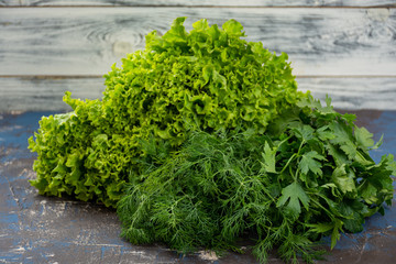 Fresh herbs and green vegetable