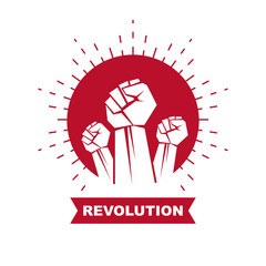 Vector symbol made with raised arm of a muscular male. Power and authority conceptual logo.