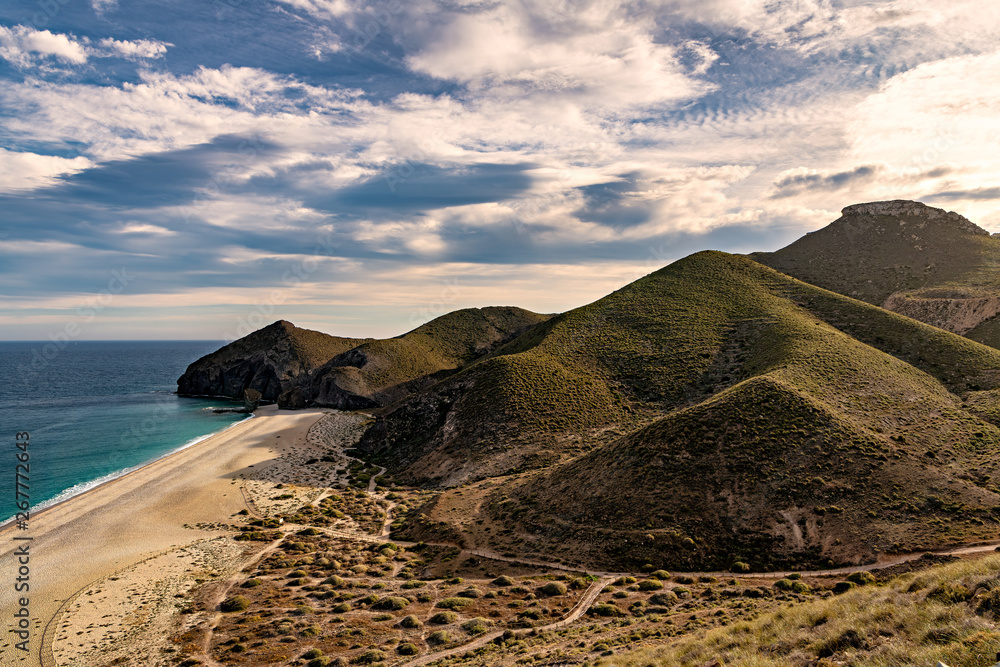 Wall mural High angle view of famous beach Playa de los Muertos in Cabo de Gata natural park, on the Mediterranean coast of  Spain.