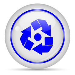 Recycle icon. White glossy round vector icon in eps 10. Editable modern design internet button on white background.