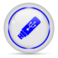 USB icon. White glossy round vector icon in eps 10. Editable modern design internet button on white background.