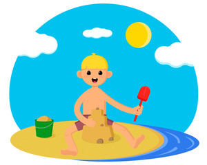 baby on the beach cute boy playing in the sand