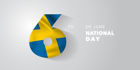 Sweden happy national day greeting card, banner, vector illustration