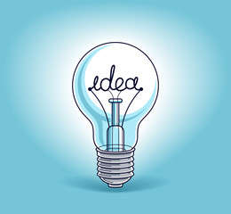 Light bulb concept with idea word instead of tungsten wire, beautiful vector illustration.