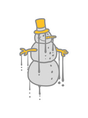 schmelzender schneemann tropfen graffiti fröhlicher zylinder hut winter weihnachten kalt schnee basteln bauen schneeball spaß spielen comic cartoon lustig clipart
