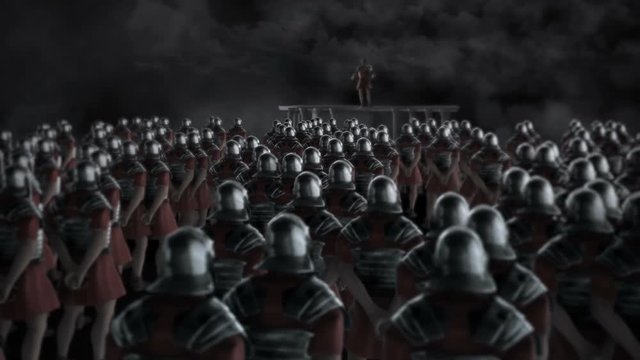 Roman Centurion Gives a Speech in Front of a Legion Before a Battle