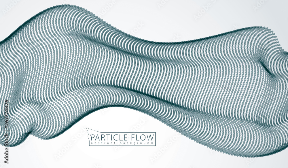 Poster wave of flowing particles over grey. blurred dots vector abstract background. beautiful wave shaped 