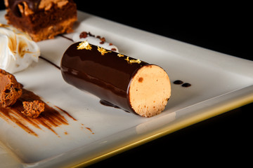 delicious caramel creamy mousse with chocolate icing