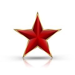 3D red star isolated on white background. Star for emblem, logo, badge, medal, reward, icon and more. Vector element for decoration.