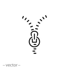 zipper icon, slide fastener line sign on white background - editable stroke vector illustration eps10