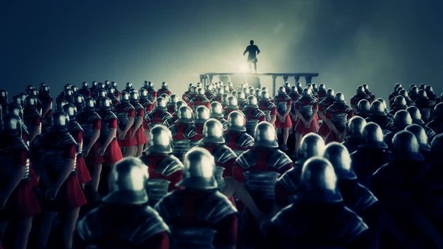 Roman Centurion Gives a Speech in Front of a Legion