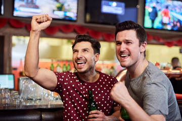 Grateful sports fans watching sports game