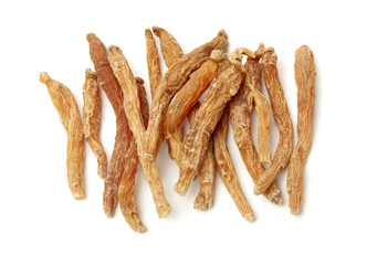 Closeup of korean red ginsengs on white background