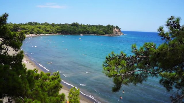 View from hill to Mediterranean Sea in Phaselis. City of ancient Lycia. Turkey.