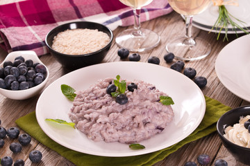 Blueberry risotto with mascarpone. 