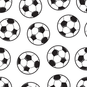 A set of soccer balls. Football theme Seamless background. The vector model with black and white elements.