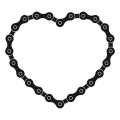 Vector black heart created from bike chain. Isolated on white background.