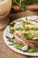 liver cake on a rustic wooden background