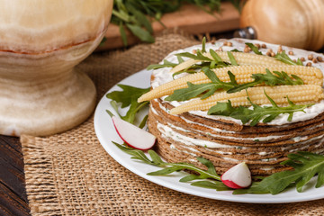 liver cake on a rustic wooden background