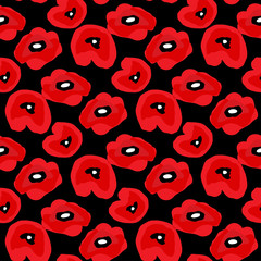 Poppy seamless pattern. Red poppies on white background. Can be uset for textile, wallpapers, prints and web design. Vector illustration