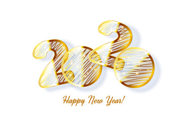 Realistic Glow Golden 3D 2020 New Year card