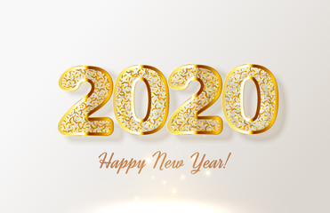 Realistic Glow Golden 3D 2020 New Year card