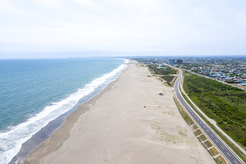 千葉県の九十九里浜と九十九里有料道路を俯瞰撮影