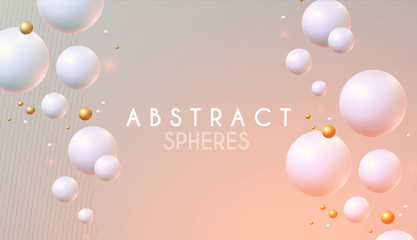 Abstract Background with 3D White and Gold Spheres.
