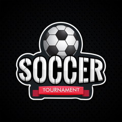 Sticker style text Soccer Tournament with soccer ball illustration on black background.