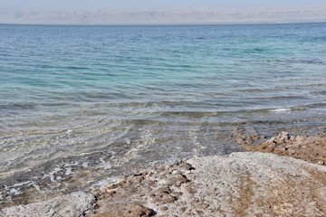 Salt Crystals on Dead Sea, West Bank in the Distance, High Horizon Line