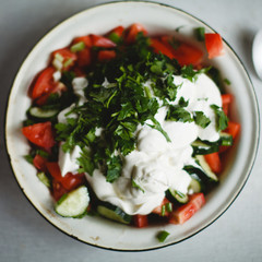 fresh vegetable salad with tomatoes and cucumbers