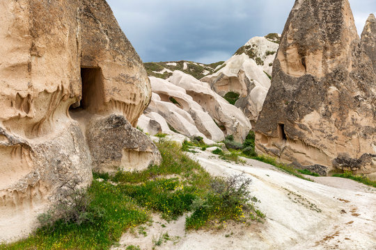 Mountains in the valley in Cappadocia. Beautiful landscape.
